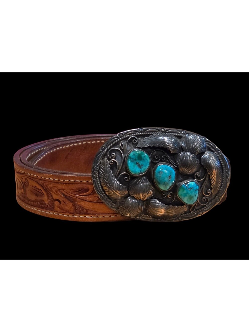 Vintage Navajo Sterling Silver Turquoise Belt / Buckle - Begay
